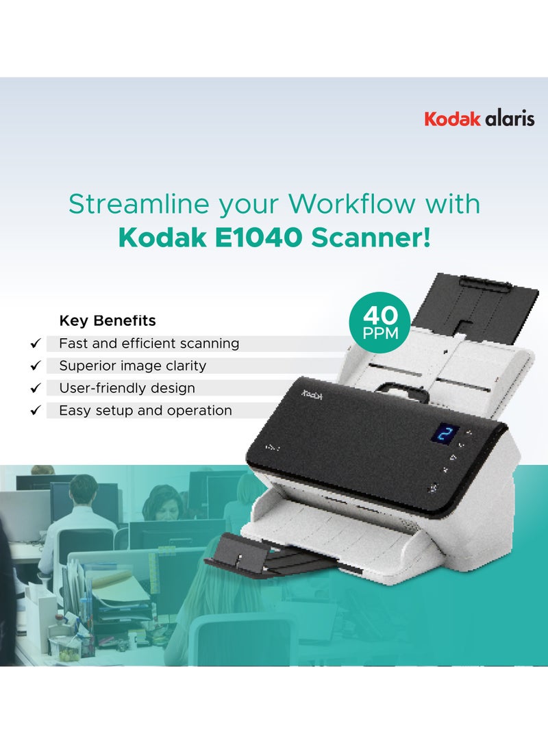 E1040 Document Scanner - 40ppm High-Speed Scanning, 80-Sheet Feeder, USB 3.2, 600dpi Resolution Ideal for Offices, Healthcare & Legal Includes Capture Pro Software TWAIN/ISIS Compatible - Image 2