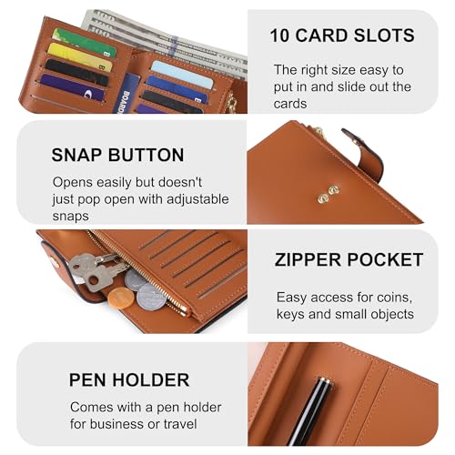 yiijay Wallet Women RFID Blocking Multi Cards Wallet Credit Card Holder for Women Large Capacity Lady Leather Trifold Travel Wallet with Pen Holder - Image 3