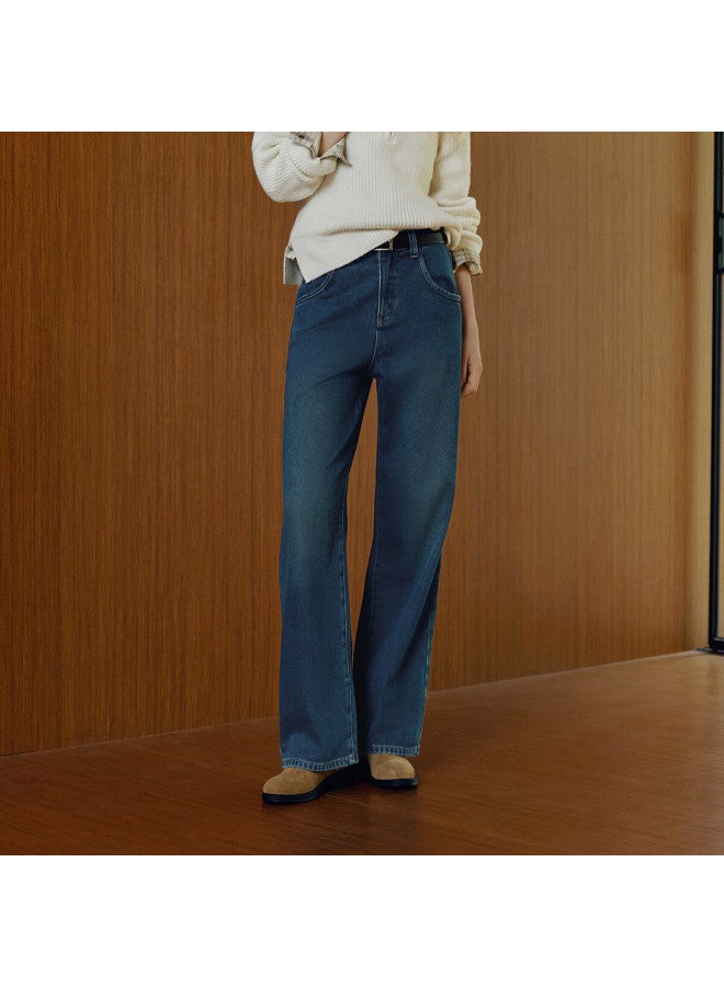 Semir Women's Denim Wide-leg Pants With Brushed Fabric, Hong Kong Style, Winter , Leg-lengthening, Floor-length Trousers, Trendy On Instagram, 109725124002 - Image 3