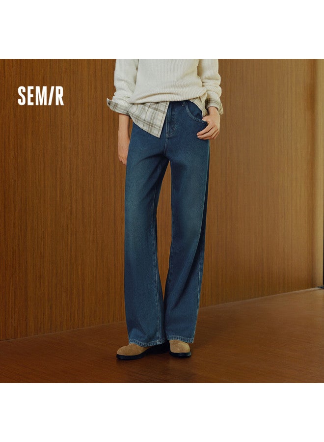 Semir Women's Denim Wide-leg Pants With Brushed Fabric, Hong Kong Style, Winter , Leg-lengthening, Floor-length Trousers, Trendy On Instagram, 109725124002 - Image 2