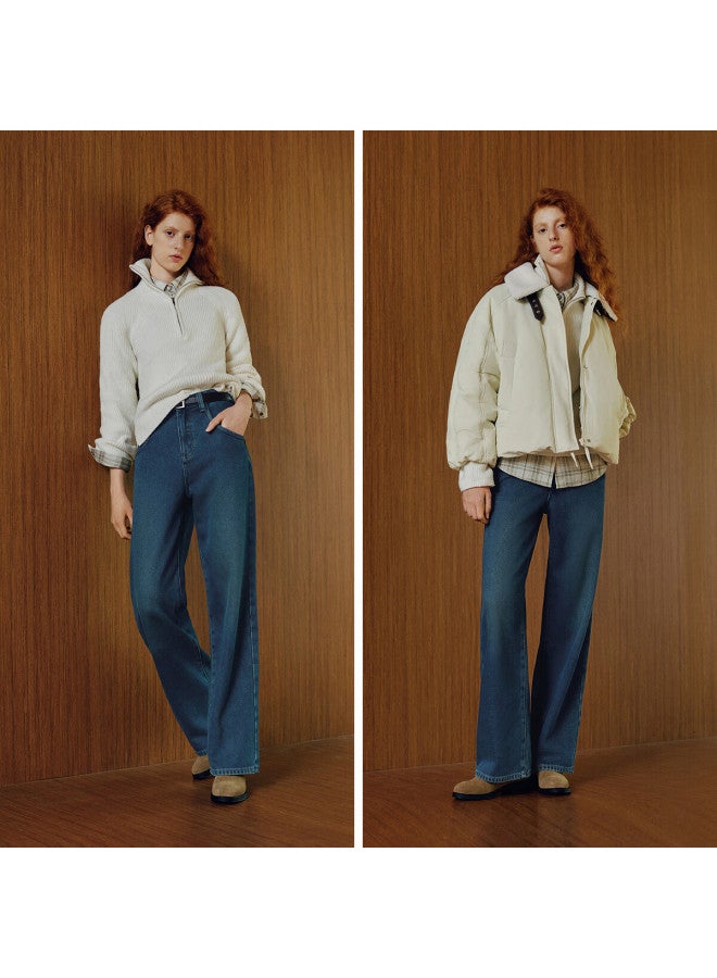 Semir Women's Denim Wide-leg Pants With Brushed Fabric, Hong Kong Style, Winter , Leg-lengthening, Floor-length Trousers, Trendy On Instagram, 109725124002 - Image 5
