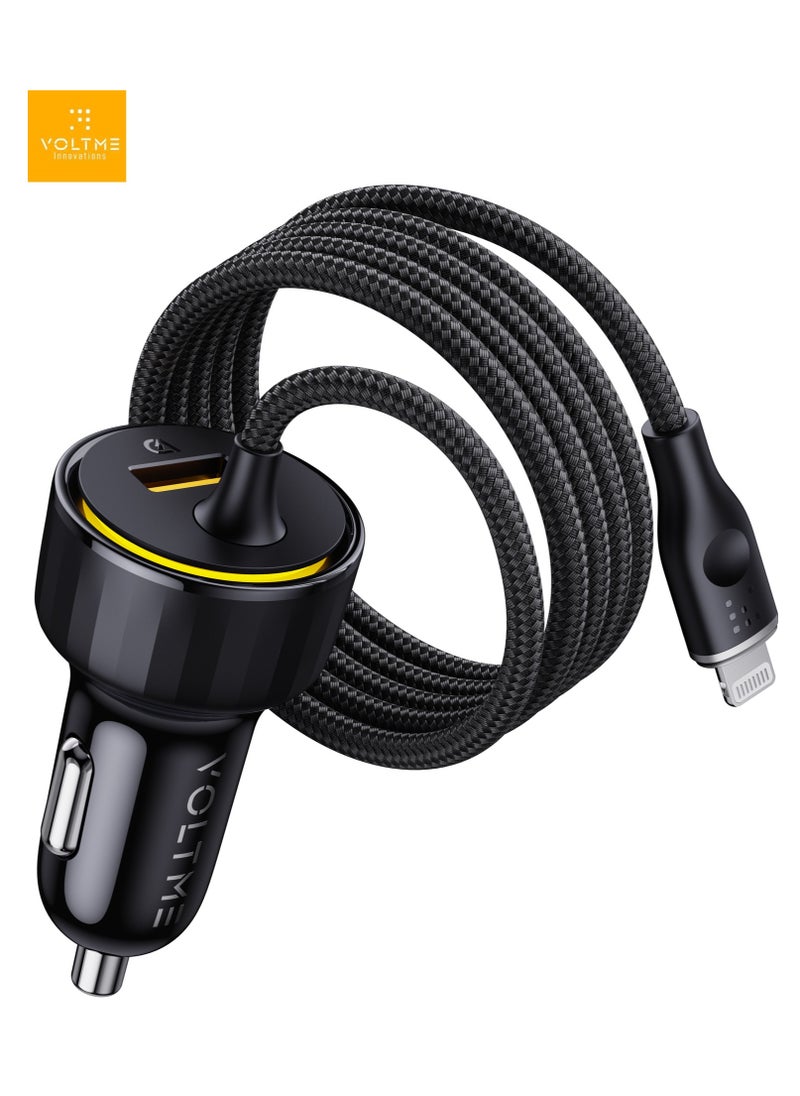 VOLTME Dual USB-A PD Car Charger 49.5W Fast Charging with Built-in Lightning Magnetic Self-Organizing Cable (1.2m/4ft), Durable Nylon Braided Thick Copper Core Cable, Reversible Connectors, V-Dynamic Tech 3.0, USB PD for iPhone 14/13/12/11 Series, iPad Pro, Galaxy S25/S24/S23/S22/iPhone 15/16 & More  - Image 1