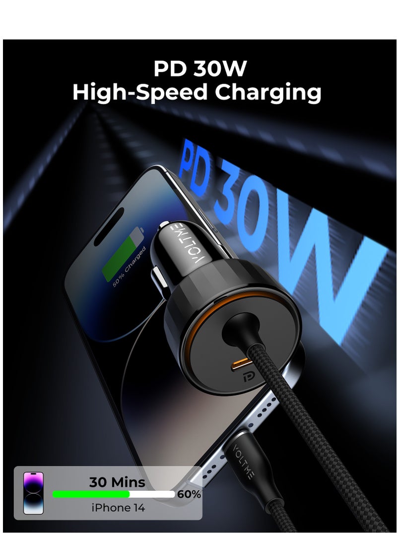 VOLTME Dual USB-A PD Car Charger 49.5W Fast Charging with Built-in Lightning Magnetic Self-Organizing Cable (1.2m/4ft), Durable Nylon Braided Thick Copper Core Cable, Reversible Connectors, V-Dynamic Tech 3.0, USB PD for iPhone 14/13/12/11 Series, iPad Pro, Galaxy S25/S24/S23/S22/iPhone 15/16 & More  - Image 2