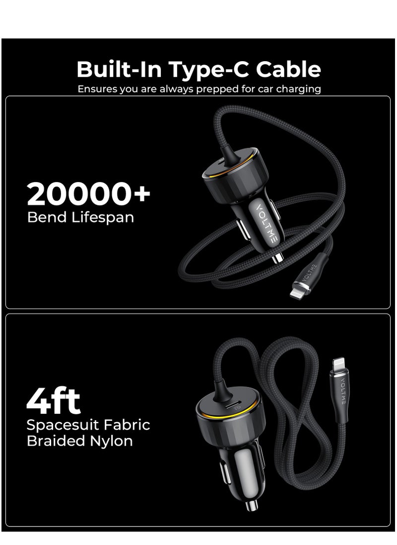 VOLTME Dual USB-A PD Car Charger 49.5W Fast Charging with Built-in Lightning Magnetic Self-Organizing Cable (1.2m/4ft), Durable Nylon Braided Thick Copper Core Cable, Reversible Connectors, V-Dynamic Tech 3.0, USB PD for iPhone 14/13/12/11 Series, iPad Pro, Galaxy S25/S24/S23/S22/iPhone 15/16 & More  - Image 3