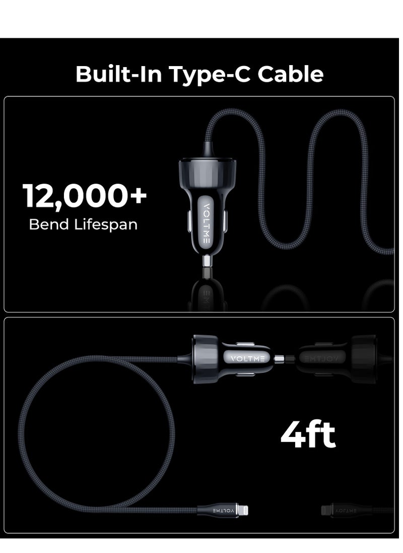 VOLTME Dual USB-A PD Car Charger 49.5W Fast Charging with Built-in Lightning Magnetic Self-Organizing Cable (1.2m/4ft), Durable Nylon Braided Thick Copper Core Cable, Reversible Connectors, V-Dynamic Tech 3.0, USB PD for iPhone 14/13/12/11 Series, iPad Pro, Galaxy S25/S24/S23/S22/iPhone 15/16 & More  - Image 4