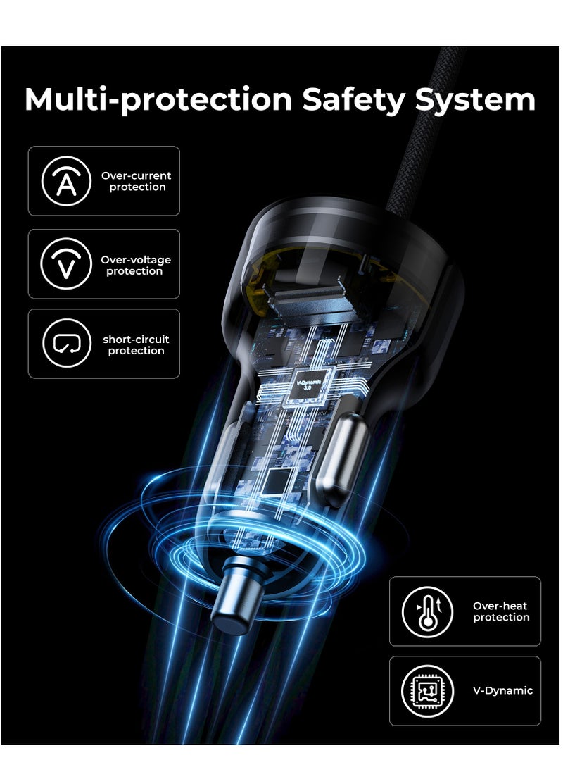 VOLTME Dual USB-A PD Car Charger 49.5W Fast Charging with Built-in Lightning Magnetic Self-Organizing Cable (1.2m/4ft), Durable Nylon Braided Thick Copper Core Cable, Reversible Connectors, V-Dynamic Tech 3.0, USB PD for iPhone 14/13/12/11 Series, iPad Pro, Galaxy S25/S24/S23/S22/iPhone 15/16 & More  - Image 5