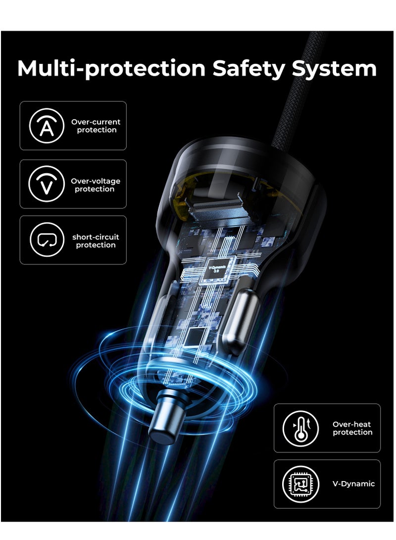 VOLTME Premium Car Charger with Built-in Lightning Cable for iPhone (14/13/12/11 Series) – 49.5W USB-A PD Fast Charging, 1.2m/4ft Self-Arranging Magnetic Cable, Durable Nylon Braided Copper Core, Reversible Connectors, V-Dynamic 3.0 Technology, USB PD for iPhone 17 Series, iPad Pro, Samsung Galaxy S25/S24/S23/S22 and More - Image 3