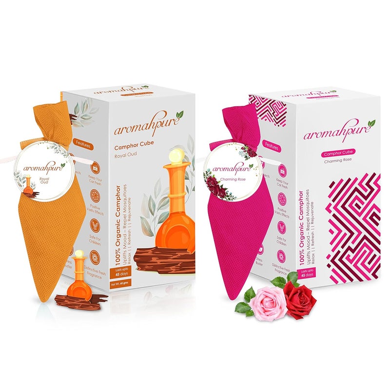 aromahpure Aromahpure Camphor Cube Pack of 2 Charming Rose Royal Oud Fragrance 45 Days Last Long 100 Pure Organic Camphor Cube for Car Room Bathroom Air Freshener  - Image 1