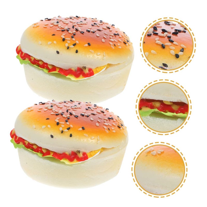 2 Pcs Faux Burger Decoration Model Realistic Food Prop Photography Kitchen Display Teaching Tool High Grade Pu Material Home Parties Restaurants - Image 3