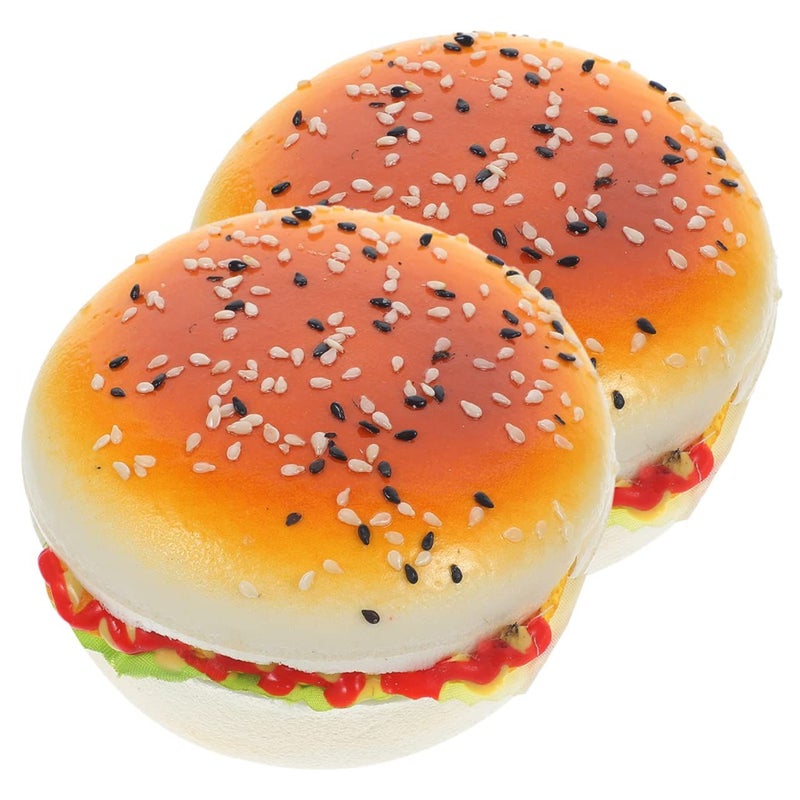 2 Pcs Faux Burger Decoration Model Realistic Food Prop Photography Kitchen Display Teaching Tool High Grade Pu Material Home Parties Restaurants - Image 2