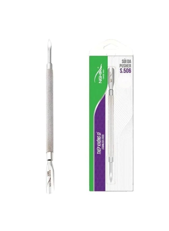 Nghia Professional Stainless Steel Cuticle Pusher S.506, Double-Ended Nail Cuticle Remover & Cleaner, Manicure Pedicure Tool for Salon and Home - Image 1