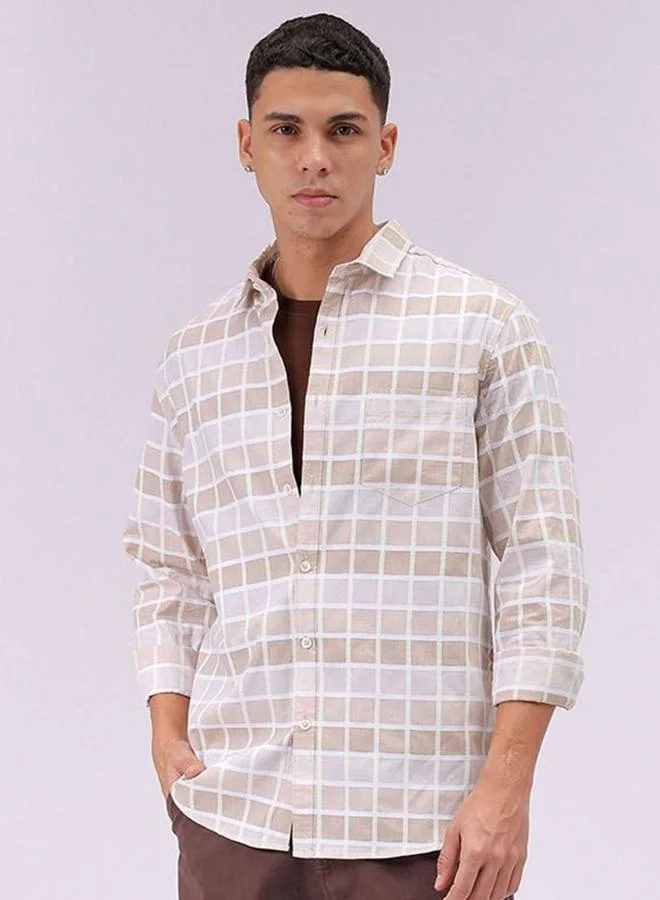 The Indian Garage Co The Indian Garage Co Men Beige Slim Fit Checked Casual Shirt