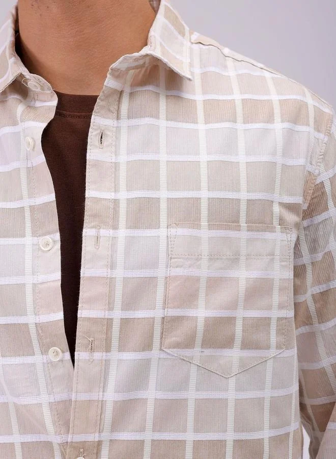 The Indian Garage Co The Indian Garage Co Men Beige Slim Fit Checked Casual Shirt