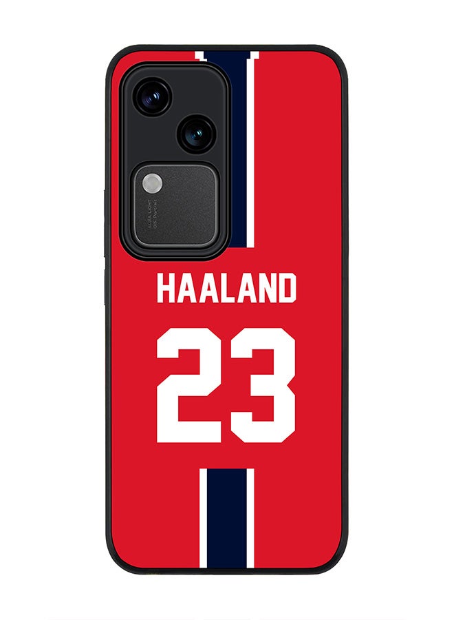Stylizedd Rugged Black edge case for Vivo V30 5G, Slim fit Soft Case Flexible TPU Gel Thin Cover -  Football Team - Norway, Player Name - Haaland - Image 1