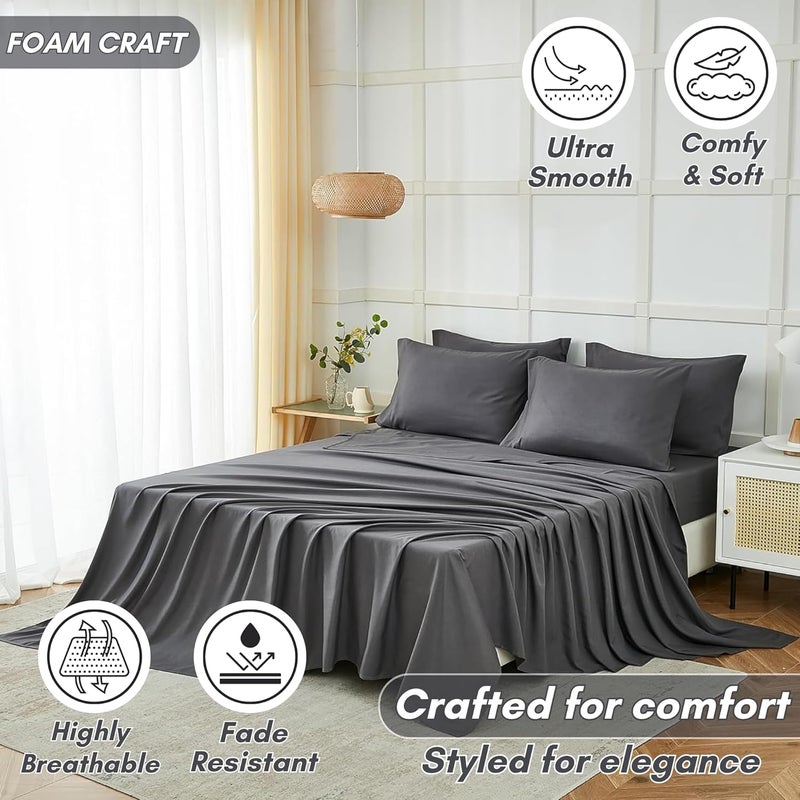 FOAM CRAFT Luxury Quality 6 Piece Bed Sheet Set - Grey, 100% Cotton, Full Size - Image 5