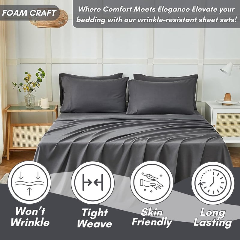 FOAM CRAFT Luxury Quality 6 Piece Bed Sheet Set - Grey, 100% Cotton, Full Size - Image 3