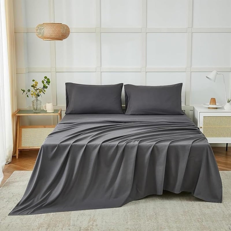 FOAM CRAFT Luxury Quality 6 Piece Bed Sheet Set - Grey, 100% Cotton, Full Size - Image 1