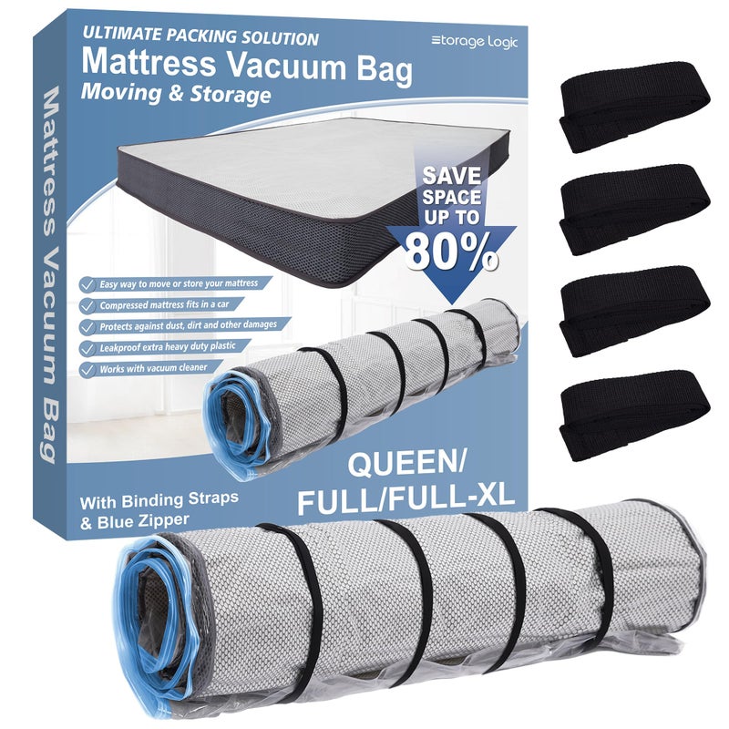 Storage Logic QueenFullFullXL Foam Mattress Vacuum Bag with Blue Zipper Mattress Storage Bag