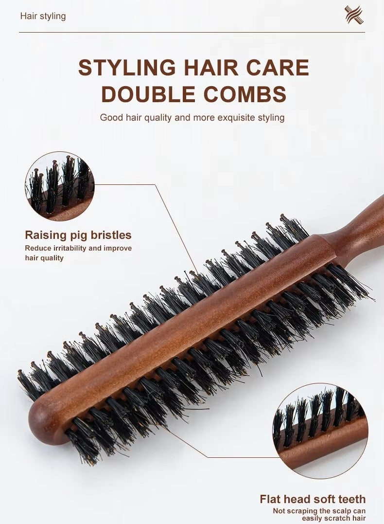فرشاة خشبية مضادة للكهرباء الساكنة لتصفيف الشعر في الصالونات الاحترافية، ذات وجهين - Image 3