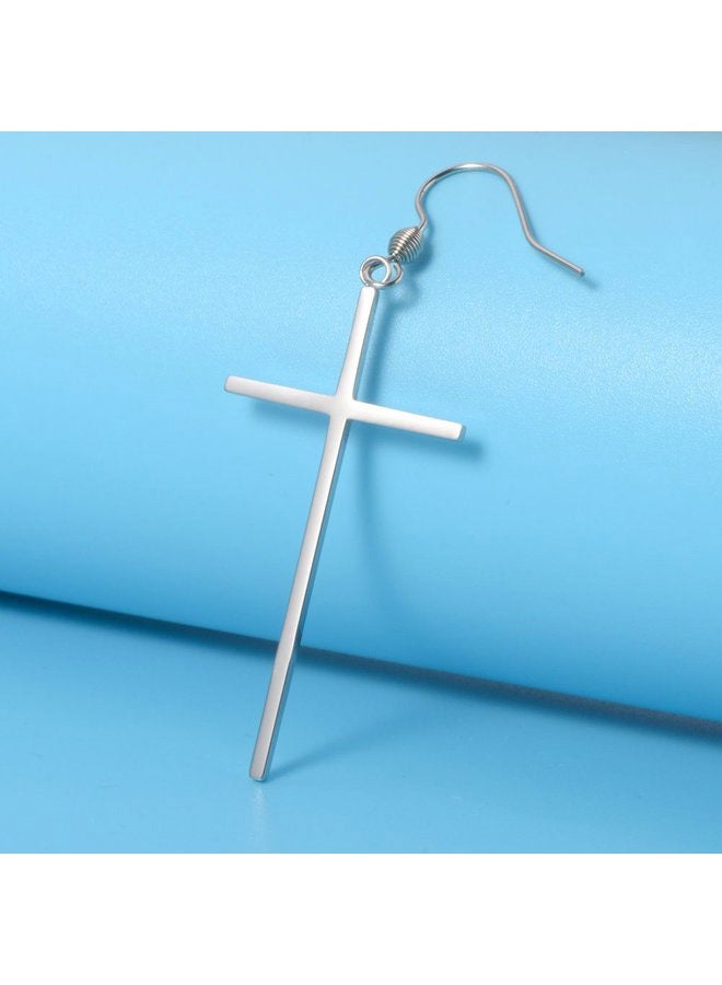 Jeka Cross Long Dangle Earrings for Women Girls Stainless Steel Hypoallergenic Drop Fashion Minimalist Jewelry Silver - Image 2