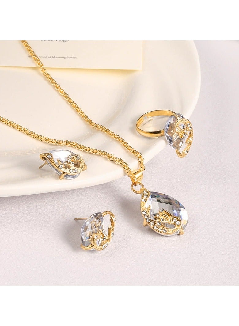 Goolsky Crystal Jewelry Set for Women – 3-Piece Necklace, Earrings & Ring Set, Elegant Sparkling Gift for Wedding/Party/Daily Wear - Image 2