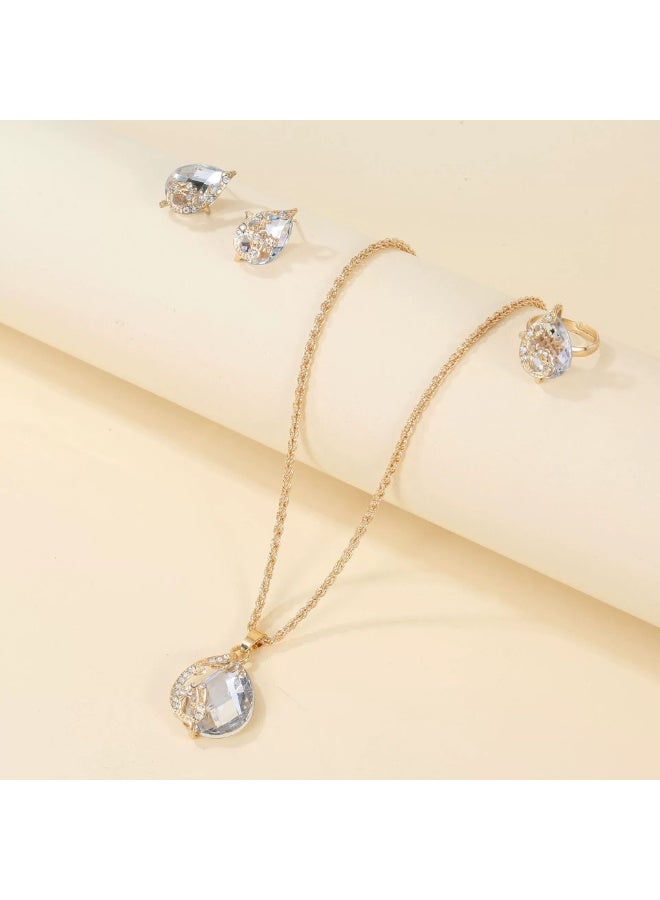 Goolsky Crystal Jewelry Set for Women – 3-Piece Necklace, Earrings & Ring Set, Elegant Sparkling Gift for Wedding/Party/Daily Wear - Image 5
