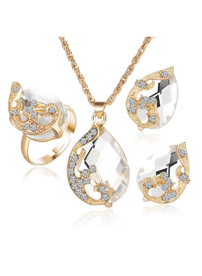 Goolsky Crystal Jewelry Set for Women – 3-Piece Necklace, Earrings & Ring Set, Elegant Sparkling Gift for Wedding/Party/Daily Wear - Image 3