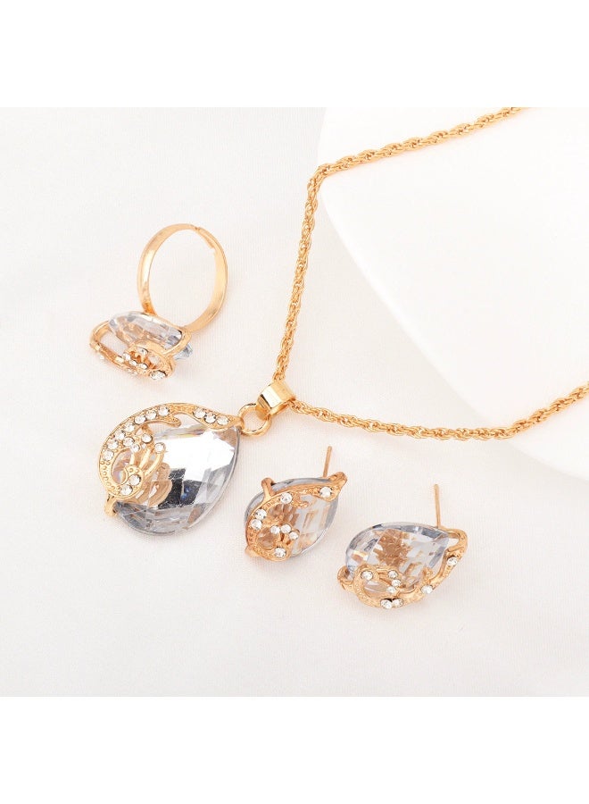 Goolsky Crystal Jewelry Set for Women – 3-Piece Necklace, Earrings & Ring Set, Elegant Sparkling Gift for Wedding/Party/Daily Wear - Image 4