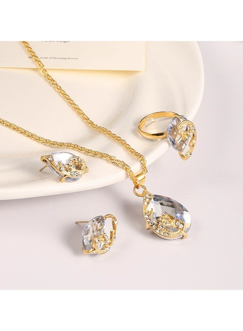 Goolsky Crystal Jewelry Set for Women – 3-Piece Necklace, Earrings & Ring Set, Elegant Sparkling Gift for Wedding/Party/Daily Wear - Image 3