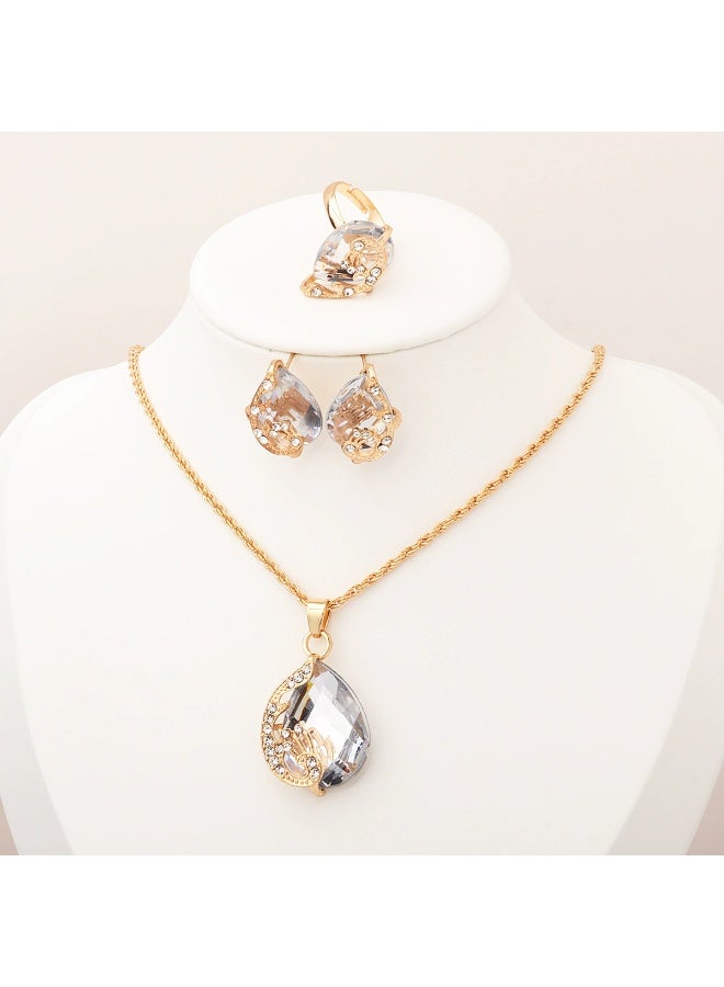 Goolsky Crystal Jewelry Set for Women – 3-Piece Necklace, Earrings & Ring Set, Elegant Sparkling Gift for Wedding/Party/Daily Wear - Image 2
