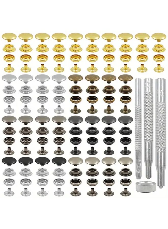 Black Nickel 25 Sets 17mm Snap Button Kit with Tools for Leather Craft Clothing Bag - Image 1