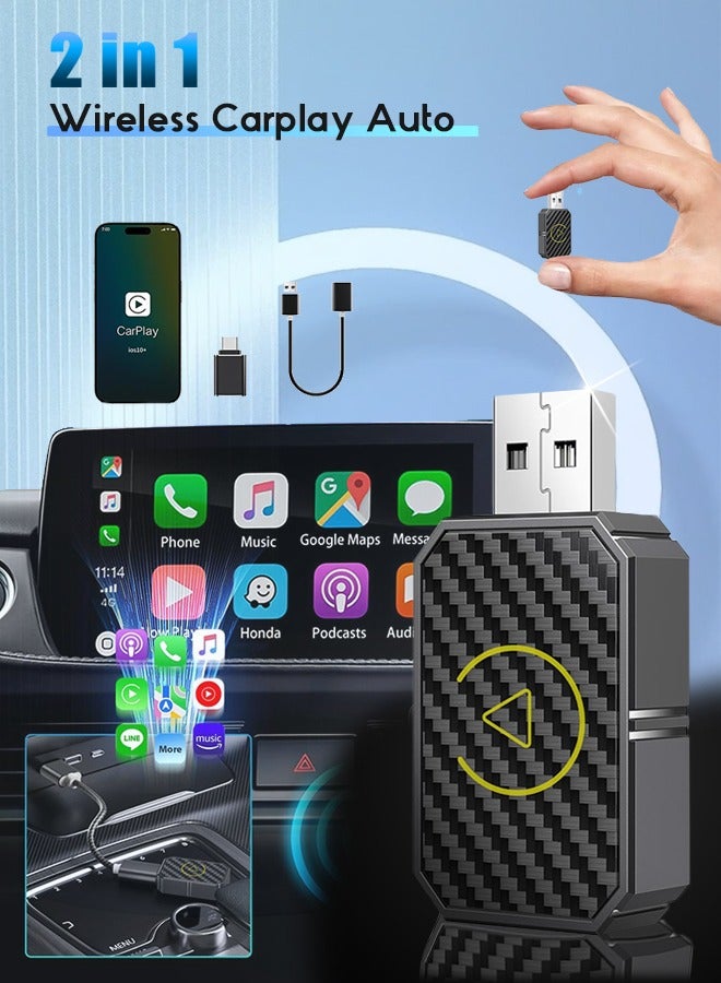 SUNDAREE 2 in 1 Wireless Carplay Auto Adapter Mini Box with Bluetooth 5.0 and WiFi for Wired CarPlay/Auto Cars - Image 1