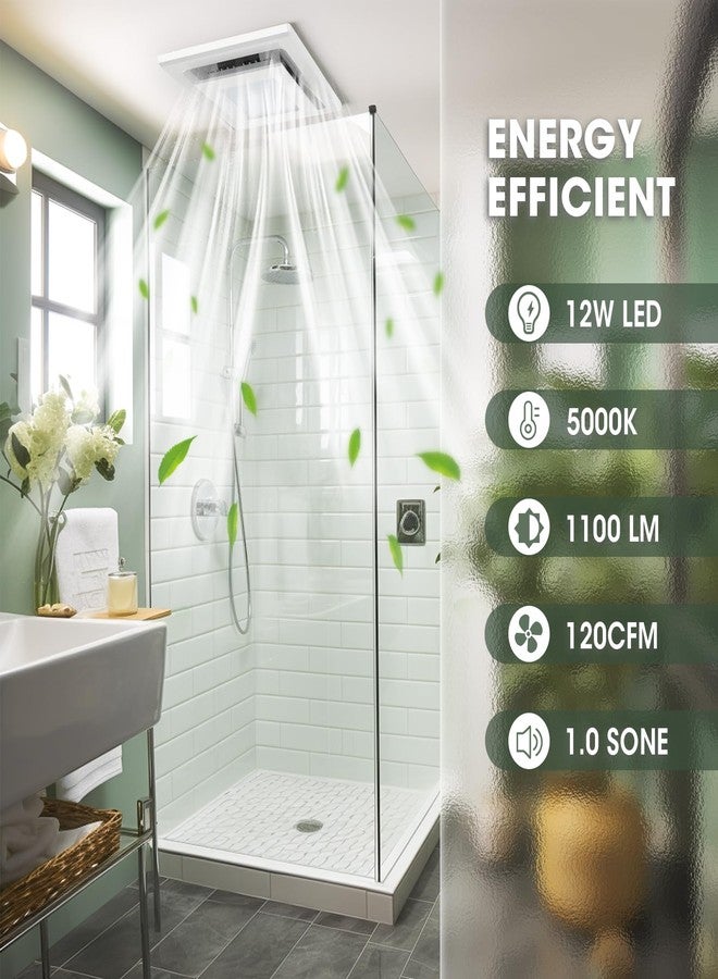 FASDUNT 9.8" Panel Bathroom Exhaust Fan with Light, 120 CFM Ceiling Mount Exhaust Ventilation Fan with LED Light 1.0 Sones Quiet, 4 Inch Duct Easy Install (Mounting Opening 8"x8") - Image 2