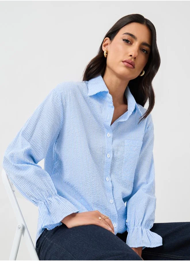 Take Two Take Two Texture Striped Button Front Long Sleeve Shirt