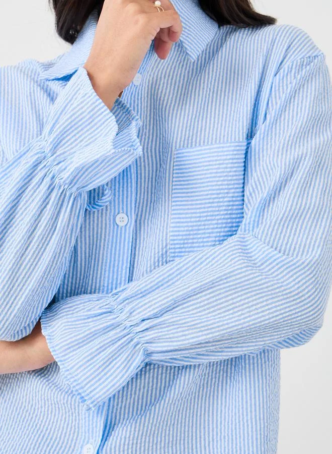 تايك تو قميص بأزرار مخططة بأكمام طويلة من تايك تو