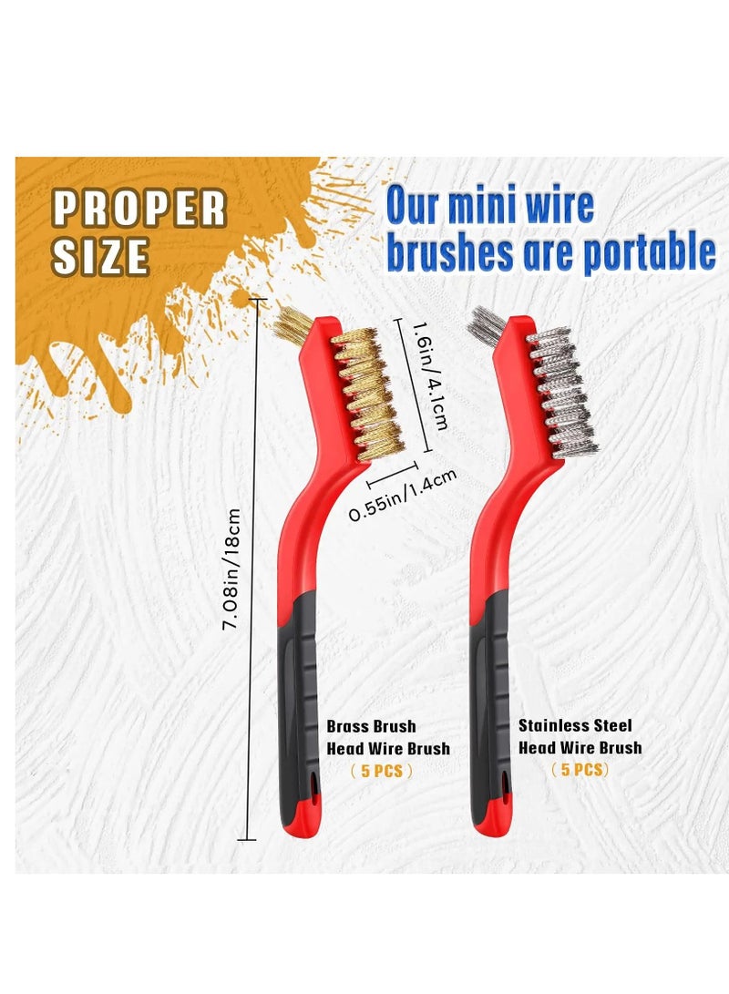 10-Piece Wire Brush for Cleaning Weld Slag Rust, Brass Stainless Steel Nylon Wire Brush, Extra Bristles for Narrow Areas, Heavy Duty Mini Crimping Scratch Brush, Cleaning Grill Weld Slag Rust  - Image 5