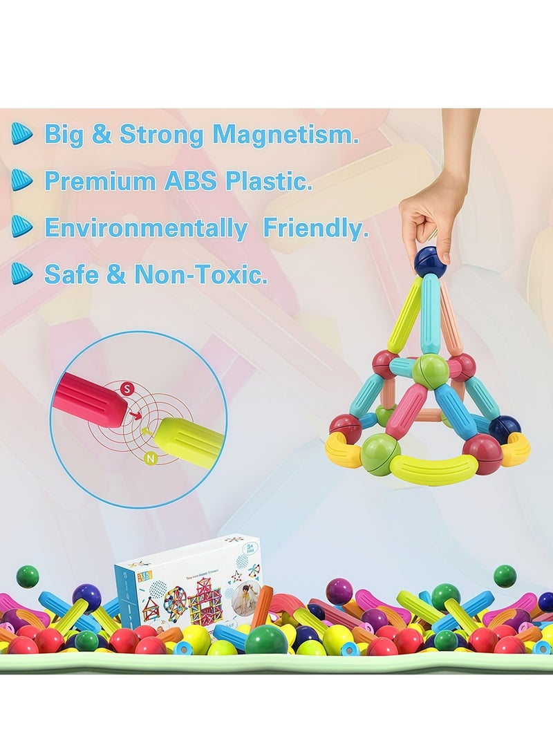 Magnetic Building Blocks, Magnetic Sticks and Balls Game Set, Construction Set with 64 Pieces, Early Education STEM Learning Montessori Preschool Toys, Magnet Construction Set for Kids 3+ Years - Image 5