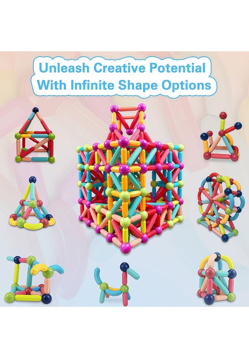 Magnetic Building Blocks, Magnetic Sticks and Balls Game Set, Construction Set with 64 Pieces, Early Education STEM Learning Montessori Preschool Toys, Magnet Construction Set for Kids 3+ Years - Image 2