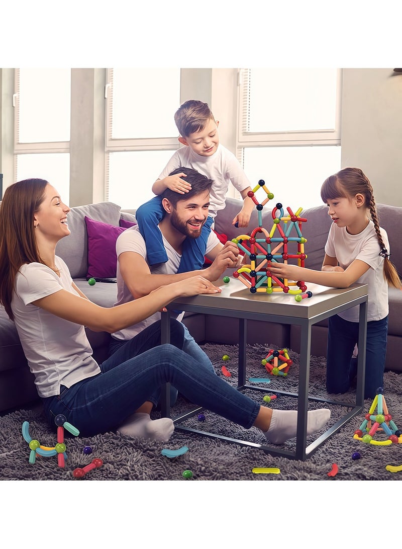 Magnetic Building Blocks, Magnetic Sticks and Balls Game Set, Construction Set with 64 Pieces, Early Education STEM Learning Montessori Preschool Toys, Magnet Construction Set for Kids 3+ Years - Image 4