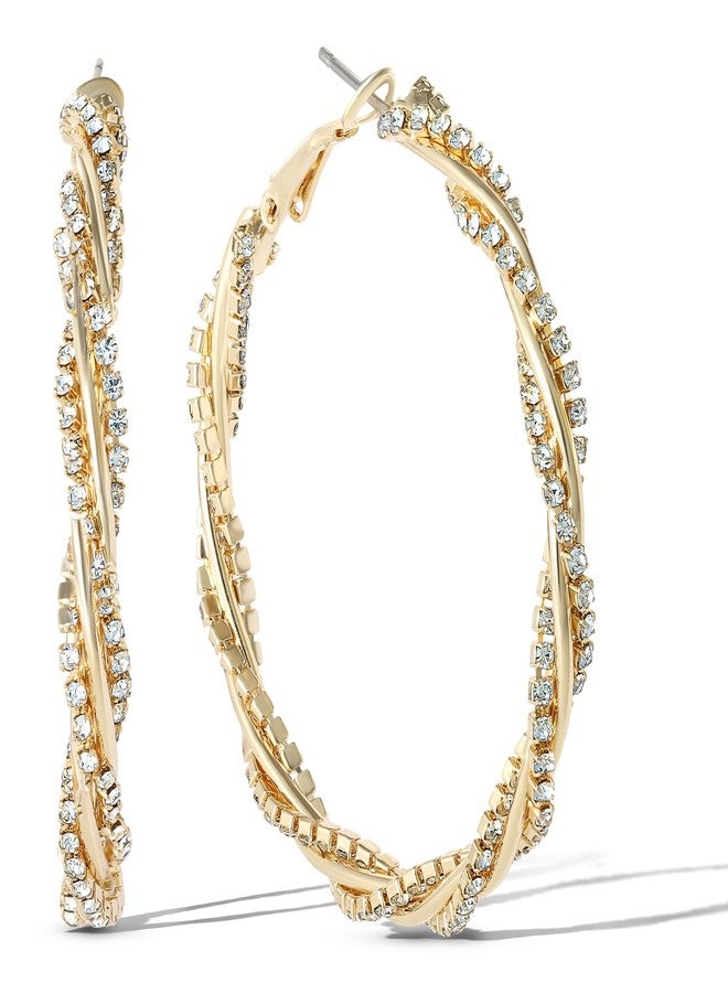 Jessica Simpson Womens Spiral Hoop Earrings - Gold-Tone Twisted Hoop Earrings with Crystal Embellishments - Image 1