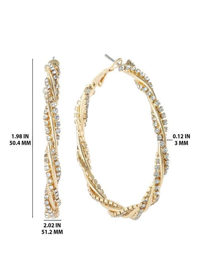 Jessica Simpson Womens Spiral Hoop Earrings - Gold-Tone Twisted Hoop Earrings with Crystal Embellishments - Image 4