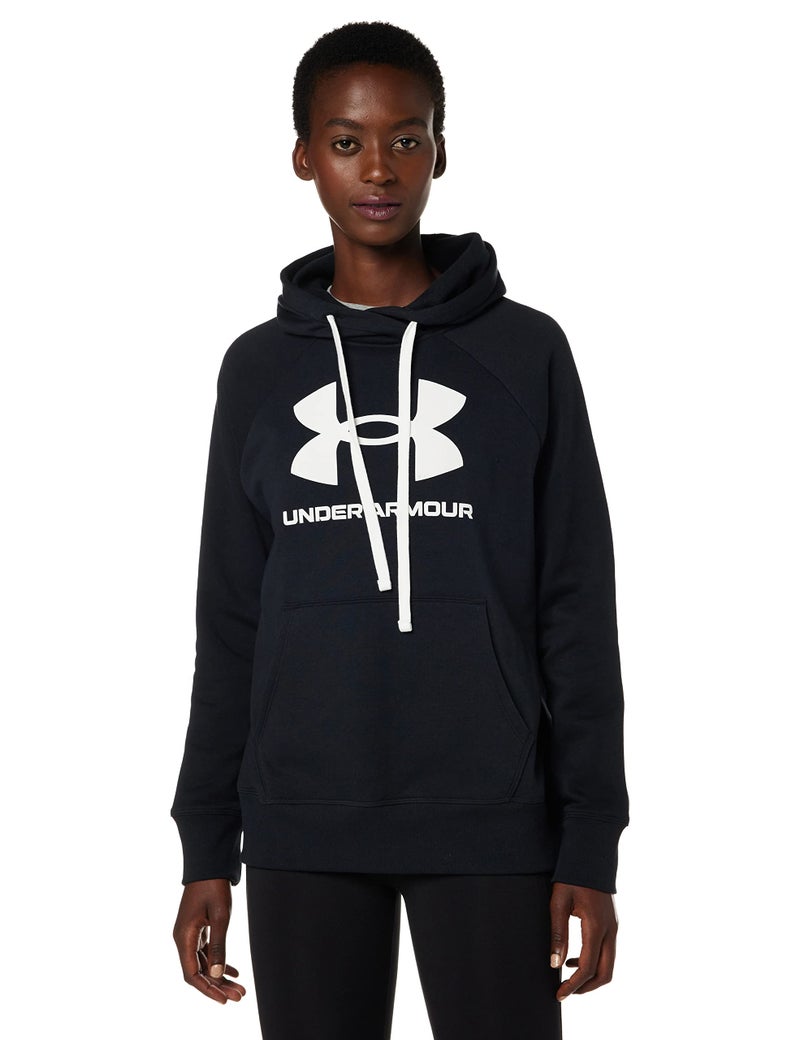 Under Armour Womens Rival Fleece Logo Hoodie , Black (001)/Black , X-Large - Image 1
