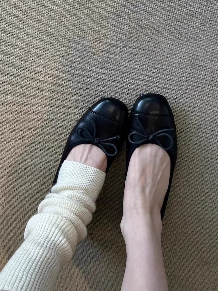 Women's Classic Leather Ballet Flats - Soft Sole Slip-On Shoes with Bow Detail Comfortable Flat Loafers for Work & Everyday Wear - Image 4