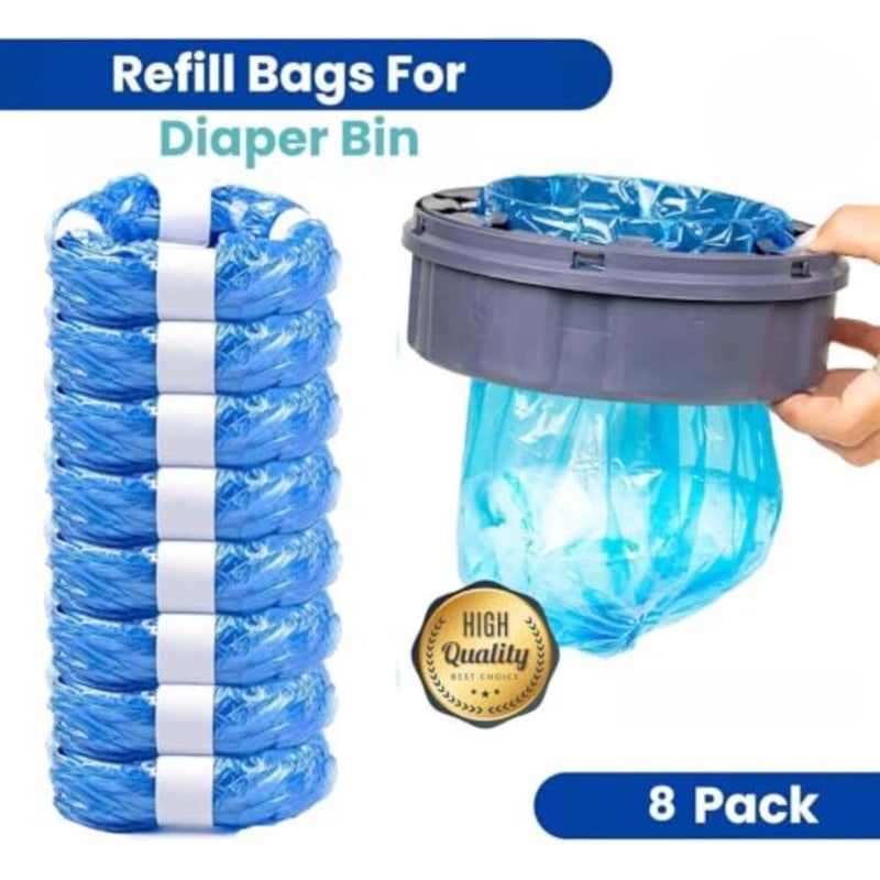 Nappy Bin Refills, 8 Pack Disposable Diaper Pail Liners, Smell Proof Leak Resistant Bags Compatible with Tommee Tippee Simplee Sangenic Twist Click Angelcare Systems, Holds up to 320 Baby Diapers - Image 2