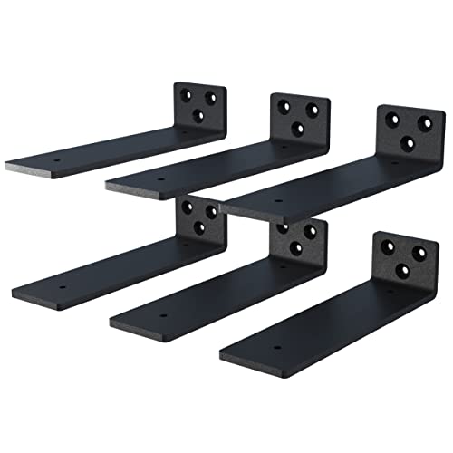 NEODROP 6-Pack 6 Inch Floating Shelf Brackets, Heavy Duty Hidden Shelves Bracket for Small Shelf, Kitchen Shelf, Nursery Shelf, Black Powder Coated Steel - Image 1