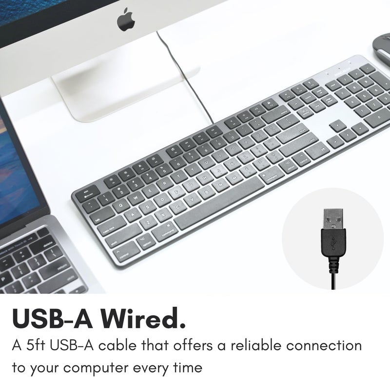 MACALLY لوحة مفاتيح سلكية رفيعة USB لجهاز ماك - لوحة مفاتيح أبل كاملة الحجم متوافقة مع تخطيط 104 مفتاح و 16 مفتاح اختصار - مفاتيح مقصية لطباعة لمسية لجهاز ماك ميني، ماك بوك برو/إير، آي ماك - Image 3