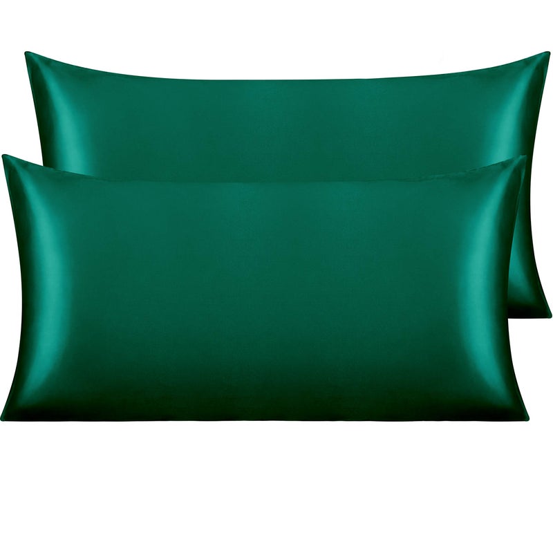 NTBAY 2 Pack Satin King Pillowcases for Hair and Skin  Luxurious and Silky Pillow Cases with Envelope Closure  20x36 Inches  Dark Green - Image 1