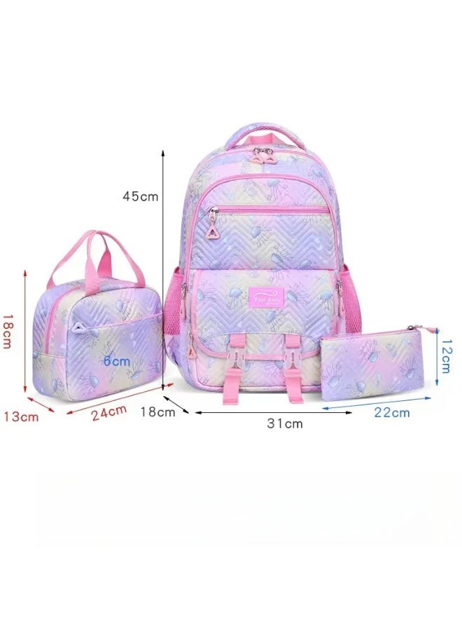 3PCS Kids Backpack Jellyfish 8-12 Years Waterproof Lightweight Spine-Protective Breathable Wear-Resistant Large Capacity - Image 2