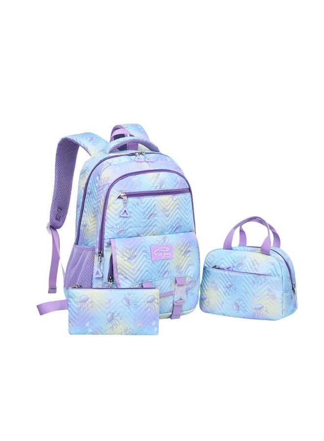 3PCS Kids Backpack Jellyfish 8-12 Years Waterproof Lightweight Spine-Protective Breathable Wear-Resistant Large Capacity - Image 1