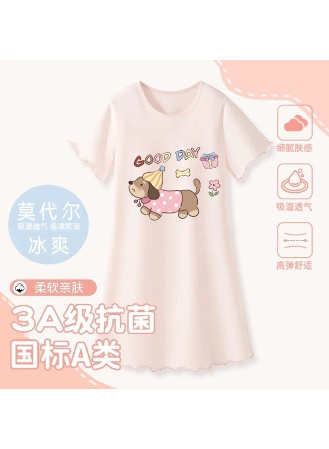Children's Nightgown For Girls, Summer Modal Round Neck Short-sleeve, Parent-child Cartoon Sweet Girl Pajamas, Home Wear